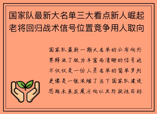 国家队最新大名单三大看点新人崛起老将回归战术信号位置竞争用人取向